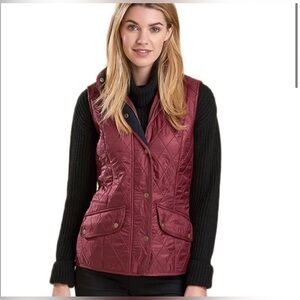 Barbour Cavalry Gilet Women 6 Polarquilt Vest Burgundy Red Pockets Fleece Lined